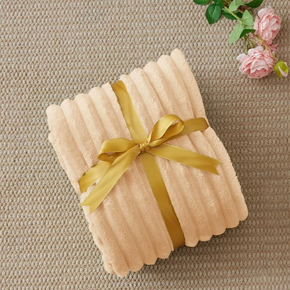 BEDELITE Twin Blanket for Couch & Bed, 300GSM Soft & Warm Fleece Blanket, Decorative and Giftable Striped Blush Sand Blankets for Women, Men, 60"x80"