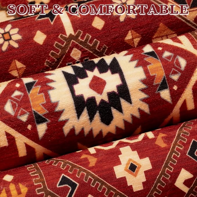 SERISSA Area Rug 3x5 Boho Rugs for Bedroom, Washable Non-Slip Living Room Rug, Ultra Soft Print Distressed Vintage Red Black Rug Low-Pile Throw Carpet for Entry Kitchen Bedroom Nursery Dorm Decor