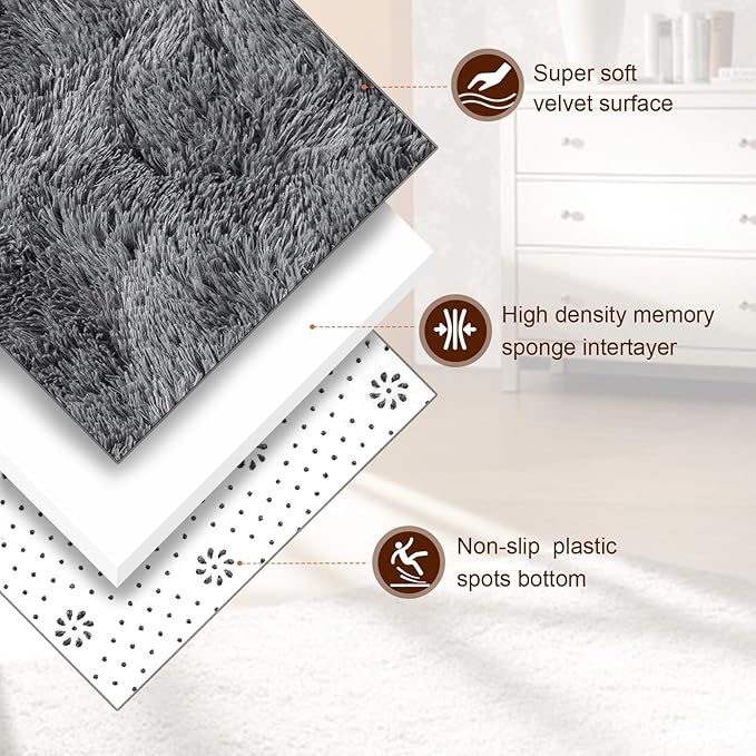 TWINNIS Super Soft Shaggy Rugs Fluffy Carpets, 5x8 Feet, Indoor Modern Plush Area Rugs for Living Room Bedroom Kids Room Nursery Home Decor, Upgrade Anti-Skid Rectangular Fuzzy Rug, Gray