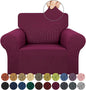 KEKUOU Stretch Single Sofa Slipcover 1 Piece Couch Sofa Cover (31"-55") Furniture Protector 1 Seater Sofa with Elastic Bottom for Kids,Pet.Jacquard Small Checked Pattern Fabric(Small,Wine)