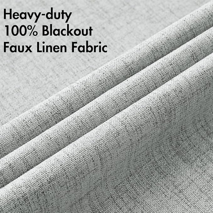 MIULEE Linen Curtains for Bedroom 100% Blackout Thermal Insulated Glacier Gray Grommet Room Darkening Curtains & Drapes for Living Room Nursery 52 x 90 Inch (2 Panels)