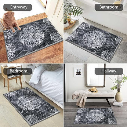 HEBE Washable Area Rug - 2'x3' Non Slip Soft Distressed Medallion Bedroom Boho Living Room Accent Throw Vintage Entry Floor Carpet for Dining Room Bathroom Entryway