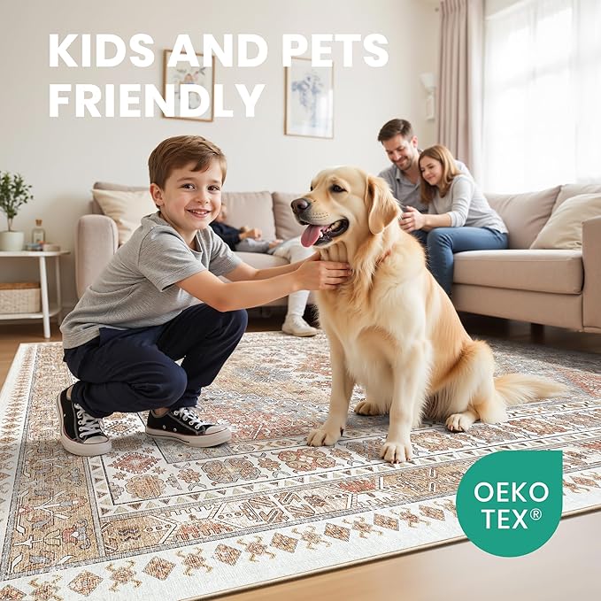 zesthome 4x6 Rug - Stain Resistant Washable Rug, Anti Slip Backing Rugs for Living Room, Foldable Vintage Small Area Rugs(Orange,4'x6')
