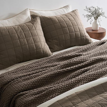 EVERGRACEHOME Chunky Chenille Knit Throw Blanket for Couch, Soft Luxurious Oversized Queen Moss Stitch Blanket for Bed, Cozy Farmhouse Knitted Throw for Sofa, Mocha Brown, 90" x 90"