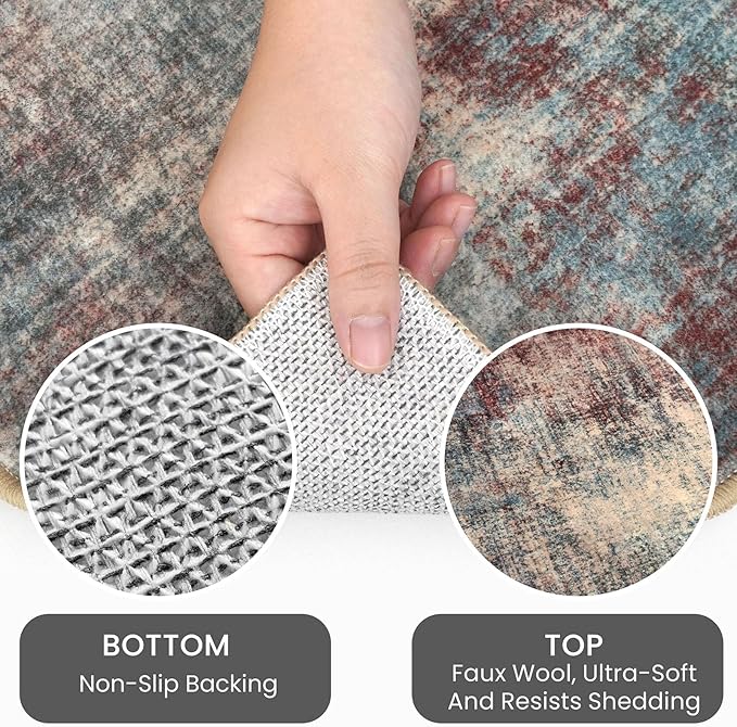 IOHOUZE Abstract Runner Rug 3x10 Ft Washable Runners for Hallways, Non Slip Kitchen Runner Printed Faux Wool Entryway Runner Indoor, Modern Abstract Floor Carpet for Hall Bedroom, Red/Multi