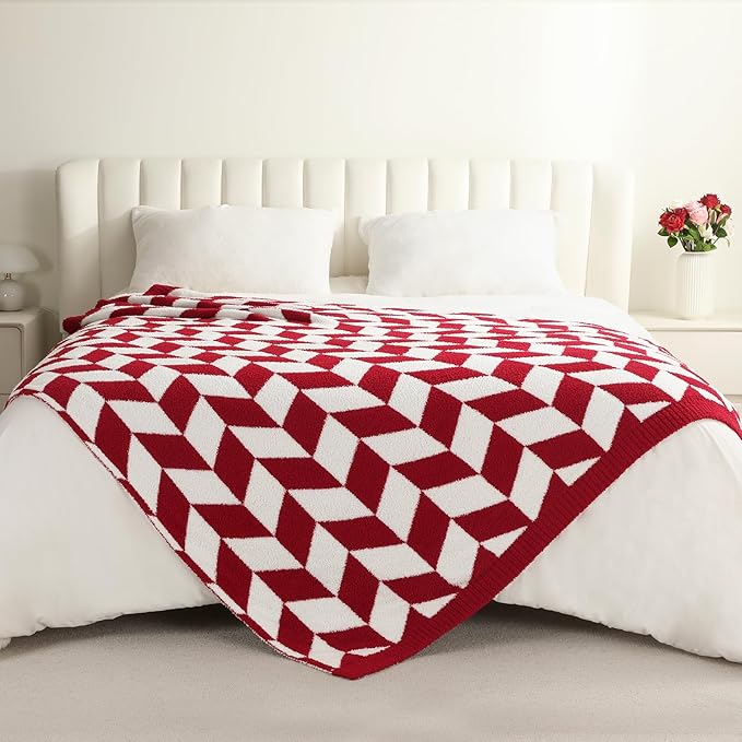 Snuggle Sac Christmas Red Blankets for Bed, Super Soft Warm Christmas Blankets Oversized Cozy Knit Fuzzy Blanket for Living Room, Red,60x80 inches