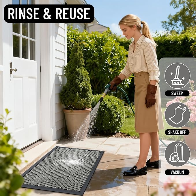 OLANLY Front Door Mat Outside Entrance 35x23, Absorbent, Heavy Duty Sturdy Natural Rubber Doormat Indoor Outdoor, Stain Fade Resistant, Non-Slip Low Profile Floor Mat for Entryway, Modern Gray Diamond