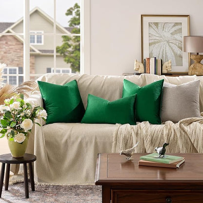 GIGIZAZA Decorative Throw Pillow Covers 26x26,Set of 2 Forest Green Square Couch Pillow Covers,Velvet Sofa Boho Cushion Pillows