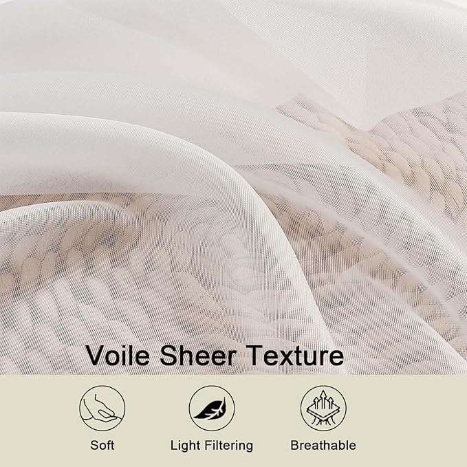 Sheer Ivory Curtains for Bedroom Living Room 63 Inch Length 2 Panels, Airy Soft Light Filtering Sheer Dining Room Curtains, Modern Rod Pocket Drapes, Ivory, Each 42" Wx63 L Inches