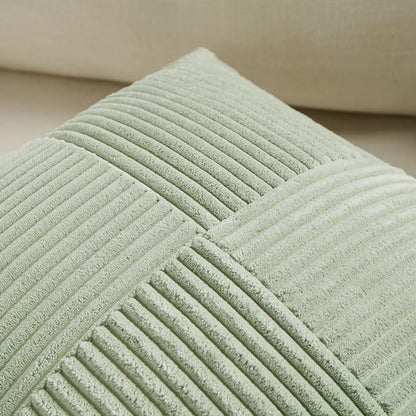Fancy Homi 2 Packs Sage Green Decorative Throw Pillow Covers 18x18 Inch for Living Room Couch Bed Sofa, Farmhouse Boho Home Decor, Soft Corss Corduroy Patchwork Textured Square Cushion Case 45x45 cm