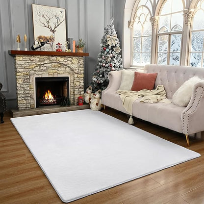 Amearea Large Modern Area Rugs for Bedroom Living Room, 6x9 Feet White Thickened Memory Foam Rug, Fluffy Indoor Washable Rugs Non Slip Minimalist Carpet for Boys Girls Dorm Nursery Room Decor