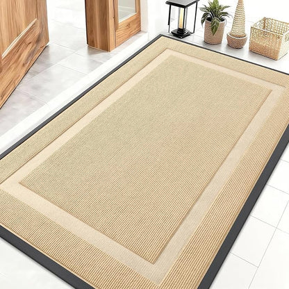 OLANLY Front Door Mat Indoor Outdoor Entrance, Waterproof All-Season, All-Weather Doormat, Sturdy Natural Rubber, Fade Resistant, Low Profile, Easy Clean Patio Porch Entryway Mat, 47x30, Beige