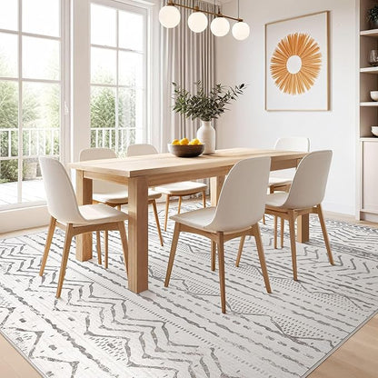 Nakagishi Area Rugs 9x12 Living Room: Washable Boho Large Neutral Modern Soft Farmhouse Rug Stain Resistant Indoor Non-Slip Accent Carpet for Bedroom Nursery Kids Playroom Office Dining Room- Gray