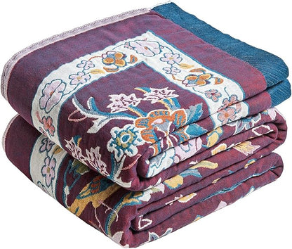 MSGKV Boho Throw Blanket for Couch 50"x60" 100% Cotton Sofa Floral Bird Blanket Spring Breathable Lightweight Muslin Home Decorative Blankets