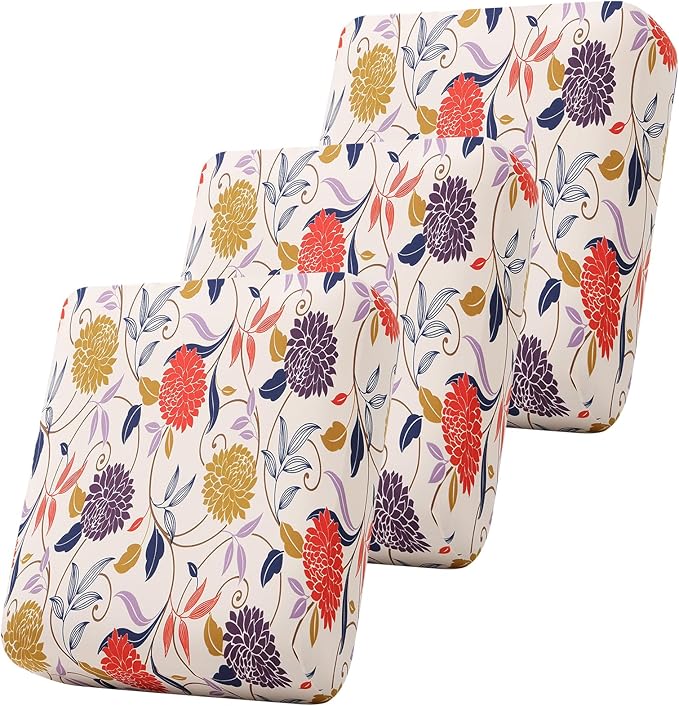 Smiry Printed Couch Cushion Covers, Stretch Soft Couch Covers for Sofa, Washable Non-Slip Sofa Slipcover Furniture Protector for Indoor and Outdoor (3 Pack, Orange)