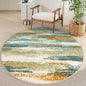 Lansny Modern Abstract Round Rug 5Ft, Green Mustard Multi Small Washable Non-Slip Circle Rug, Soft Circular Dining Room Rug Thin Print Faux Wool Carpet for Bedroom Living Room Office Playroom