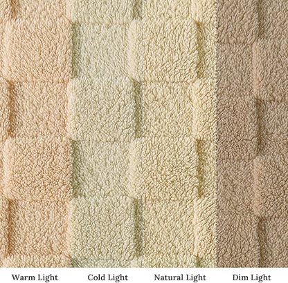 Exclusivo Mezcla Queen Size Flannel Fleece Blanket, Super Soft and Warm Lightweight Checkered Pattern Blankets for All Seasons, 90x90 Inches, Beige