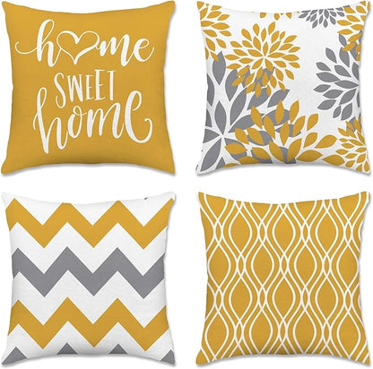Hexagram Geometric Yellow Pillow Covers 20x20 Set of 4, Decorative Outdoor Boho Modern Throw Pillow Covers, Home Sweet Home Farmhouse Cushion Case for Couch Sofa Bedroom Indoor Decor(No Insert)