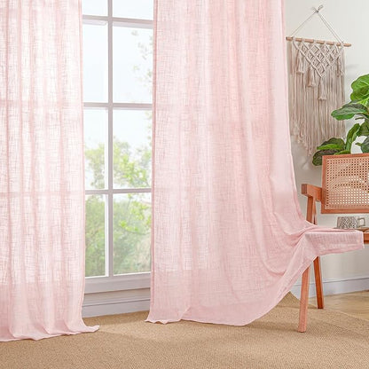 LAMIT Linen Curtains 48 Inch Length 2 Panels, Light Filtering Panels Back Tab and Rod Pocket Neutral Drapes for Kitchen/Window/Kids Room/Bedroom, 34 x 48 Inch Pink