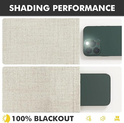 MIULEE 100% Blackout Linen Curtains for Bedroom, Linen Beige Solid Luxury Decor Thermal Insulation Room Darkening Drapes for Living Room Nursery Back Tab Rod Pocket 42 x 96 Inches, 2 Panels