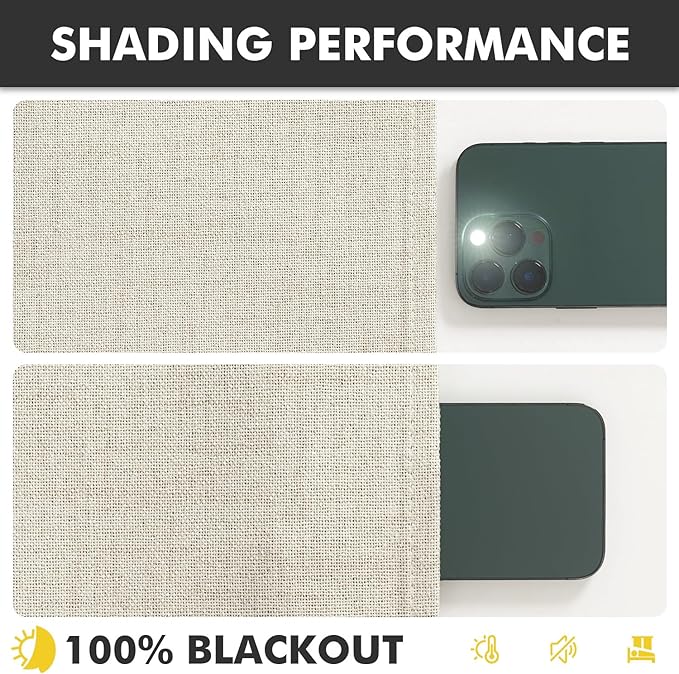 MIULEE 100% Blackout Linen Curtains for Bedroom, Linen Beige Solid Luxury Decor Thermal Insulation Room Darkening Drapes for Living Room Nursery Back Tab Rod Pocket 42 x 84 Inches, 2 Panels