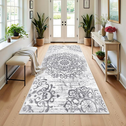 HEBE Washable Area Rug - 3'x6' Non Slip Soft Distressed Medallion Bedroom & Living Room Accent Throw Vintage Entry Floor Carpet for Dining Room & Bathroom Entryway