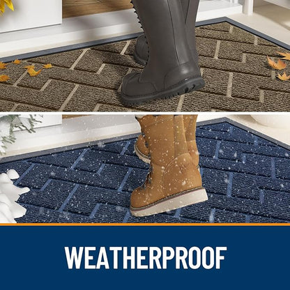 OLANLY Front Door Mat Indoor Outdoor Entrance, Waterproof All-Season, All-Weather Doormat, Sturdy Natural Rubber, Low Profile, Easy Clean Patio Porch Entryway Mat, Herringbone Brick (Wine Red, 71x47)