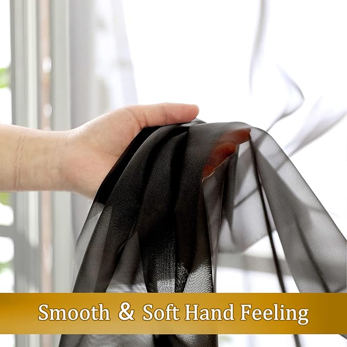 Aiyufeng 2 Panels Black Sheer Valance 14 Inch Length, Short Black Sheer Curtains for Bedroom, 14 Inches Kitchen Curtains for Small Window, Dual Rod Pocket (40 by 14 Inches Long)