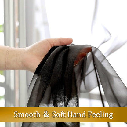 Aiyufeng Black Curtains & Drapes - Soft & Elegant Semi Sheer Curtains Privacy Panels for Living Room Bedroom Dining Patio Door Beautiful Window Decor, W40 x L72, 2 Pcs
