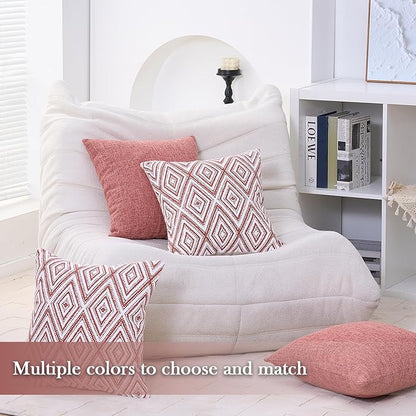 HPUK Decorative Throw Pillow Covers Set of 4 Geometric Design Linen Cushion Cover for Couch Sofa Living Room, 20"x20" inches, Coral