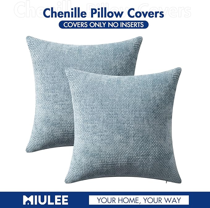 MIULEE Pack of 2 Couch Throw Pillow Covers 18x18 Inch Coastal Smoke Blue Modern Boho Accent Decorative Pillow Covers Soft Farmhouse Cushion Covers for Home Decor Bed Sofa Living Room
