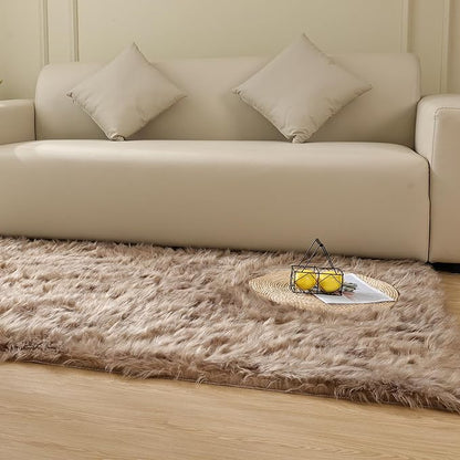 ORINOVA Beige Furry Washable Faux Sheepskin Fur Rug for Living Room Bedroom Fluffy Area Rug 4x6 Rectangle Rug Nursery Decor