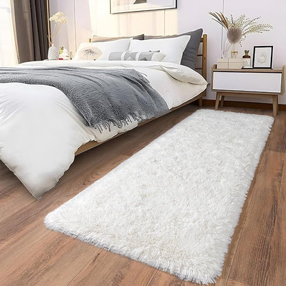 Ultra Soft Runner Rugs for Bedroom Hallways with Upgraded Non-Slip Rubber Backing & Thick Memory Sponge, 2 Packs 2x6 Feet Fluffy Shag Throw Area Rug for Bedside Dorm Cream