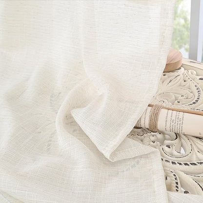 BGment 96 Inches Long Linen Curtains for Living Room - Natural Semi Sheer Drapes for Bedroom Dining Room Floor Length Lightweight Rustic with Rod Pocket Light Filtering, 2 Panels Set, 52 X 96 Inch