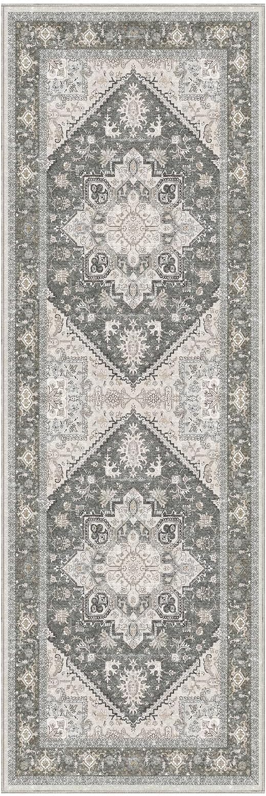 OPPODREAM Soft Entryway Rug 2x6, 2x6 Rug Runner, Washable Hallways Carpet 2 x 6 with Non Slip Backing, Low-Pile Bedside Carpet 2 x 6, Long, Faux Cashmere, Greenish Grey