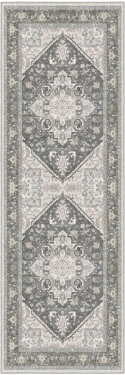 OPPODREAM Soft Entryway Rug 2x6, 2x6 Rug Runner, Washable Hallways Carpet 2 x 6 with Non Slip Backing, Low-Pile Bedside Carpet 2 x 6, Long, Faux Cashmere, Greenish Grey