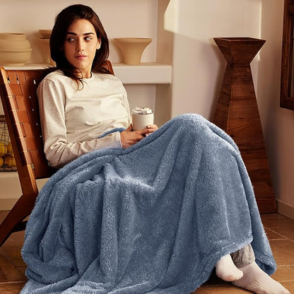 Exclusivo Mezcla Plush Fuzzy Fleece Throw Blanket Extra Large, Super Soft, Fluffy and Warm Blankets for Couch, Bed, All Season (Stone Blue, 50x70 inches)