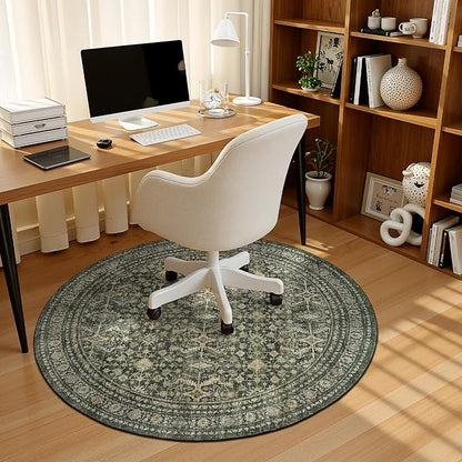 Lofus 4ft Area Rugs for Living Room, Green Washable Area Rug with Non-Slip Backing,Soft Boho Carpets for Bedroom Dining Room Home Office Indoor Nursery