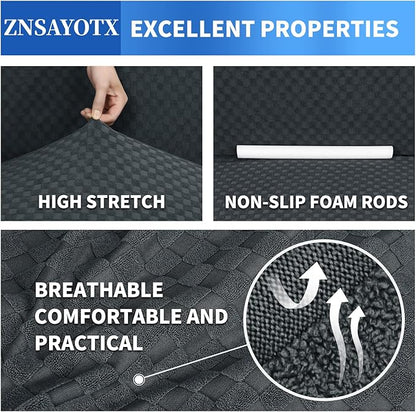 ZNSAYOTX 1 Piece Jacquard Couch Covers for 3 Cushion Couch High Stretch Sofa Cover for Pets Dogs Anti Slip Extra Large Sofa Slipcovers Furniture Protector (XL Sofa, Dark Grey)