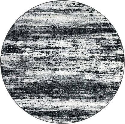 KOZYFLY Circle Rug 6Ft Modern Abstract Ombre Area Rug for Bedroom, Washable Round Rug Non-Slip Soft Striped Living Room Circle Rug, Black Navy Blue Grey Carpet for Laundry Nursery