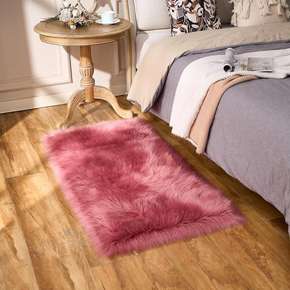 EasyJoy Ultra Soft Fluffy Shaggy Area Rug Faux Fur Rug Chair Cover Seat Pad Fuzzy Area Rug for Bedroom Floor Sofa Living Room (2 x 4 ft Rectangle, BlushPink)