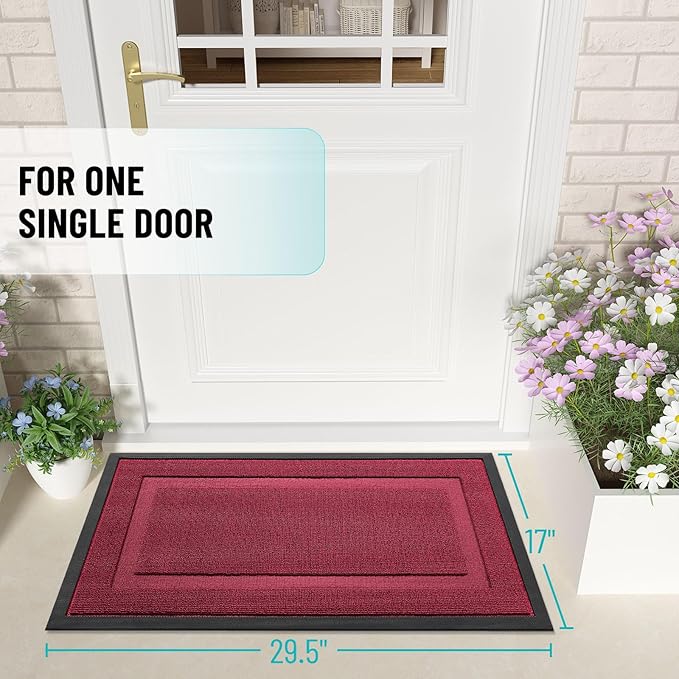 OLANLY Front Door Mat Indoor Outdoor Entrance, Waterproof All-Season, All-Weather Doormat, Sturdy Natural Rubber, Low Profile, Easy Clean Patio Porch Entryway Mat, 29.5x17, Burgundy