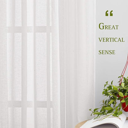 NICETOWN White Sheer Curtains 72 inch Length for Bedroom, Vintage Grommet Linen Blend Semi Sheer Drapes Privacy Window Treatments Light Filtering for Farmhouse, 36" W x 72" L, Set of 2