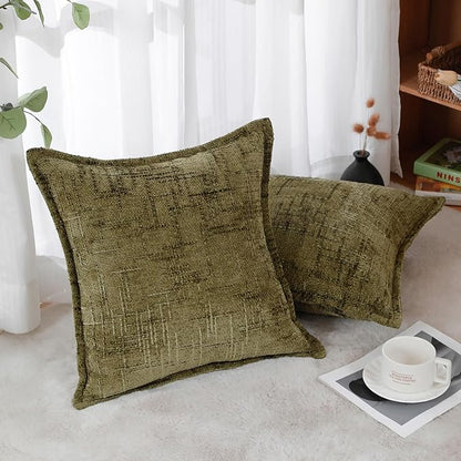 HPUK Fall Chenille Soft Throw Pillow Covers 18x18 Set of 2, Accent Cushion Covers for Living Room, Bedroom, Decorative Solid Color Pillow Covers for Couch, Sofa, Chair, Dusty Green
