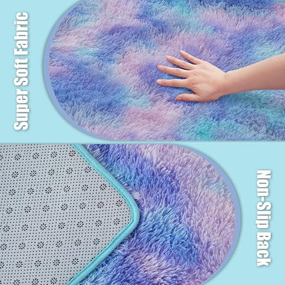 9x12 Fluffy Area Rugs for Living Room,Large Fuzzy Shag Area Rug for Bedroom,Soft Non-Shedding Indoor Plush Carpet for Kids Bedroom Nursery Home Decor,Rainbow Purple