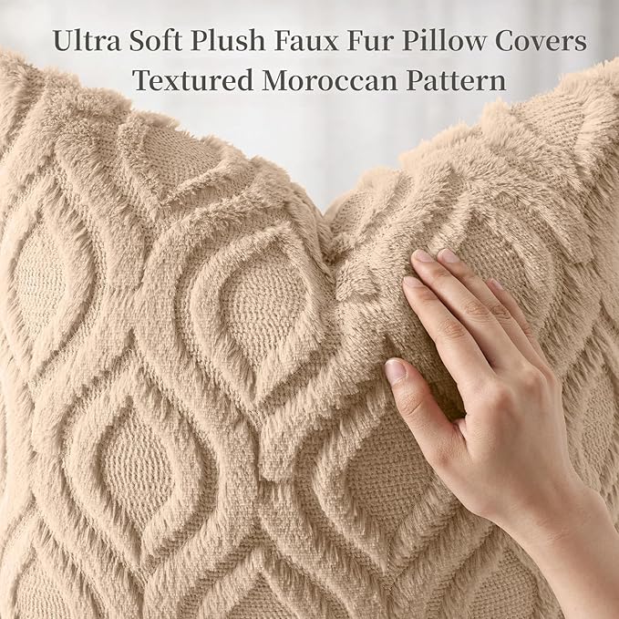 decorUhome Throw Pillow Covers 12x20 Inch Set of 2, Soft Plush Faux Wool Light Khaki Solid Couch Pillow Covers, Accent Farmhouse Neutral Rectangle Pillow Cases for Sofa Bed Living Room