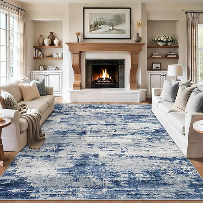 Area Rugs Living Room Rug - 5x7 Washable Modern Abstract Soft Neutral Non-Slip Carpet Large Indoor Floor Thin Carpets for Bedroom Dining Room Farmhouse Nursery Home Office Blue Gray