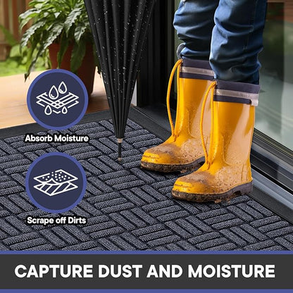 Mibao Front Door Mat, Heavy Duty Durable Welcome Mat for Outdoor Indoor, Dirt Trapper Waterproof Super Absorbent Door Mat for Entryway Outside Patio Porch, 29.5" x 17", Navy