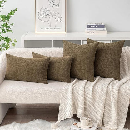 MIULEE Pack of 2 Coffee Throw Pillow Covers 12x20 Inch Soft Chenille Lumbar Pillow Covers for Sofa Living Room Couch Solid Dyed Cases