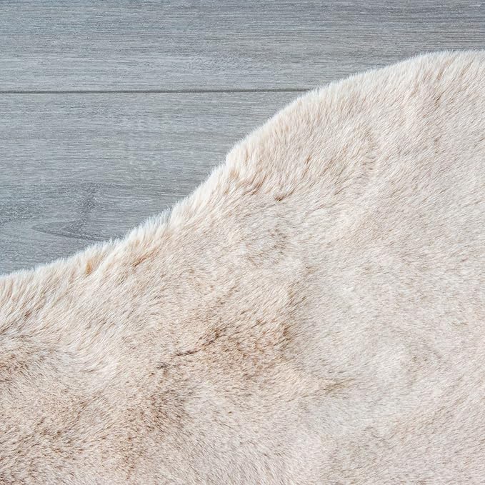 ORINOVA Light Brown Beige Plush Faux Rabbit Shaggy Fur Area Rugs for Living Room Washable Fuzzy Rug Runner Small 2x4 Nursery Rug